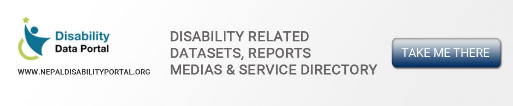 A Banner Image with Text: Nepal Disability Portal : Datasets, Reports, Medias and Service Directory.