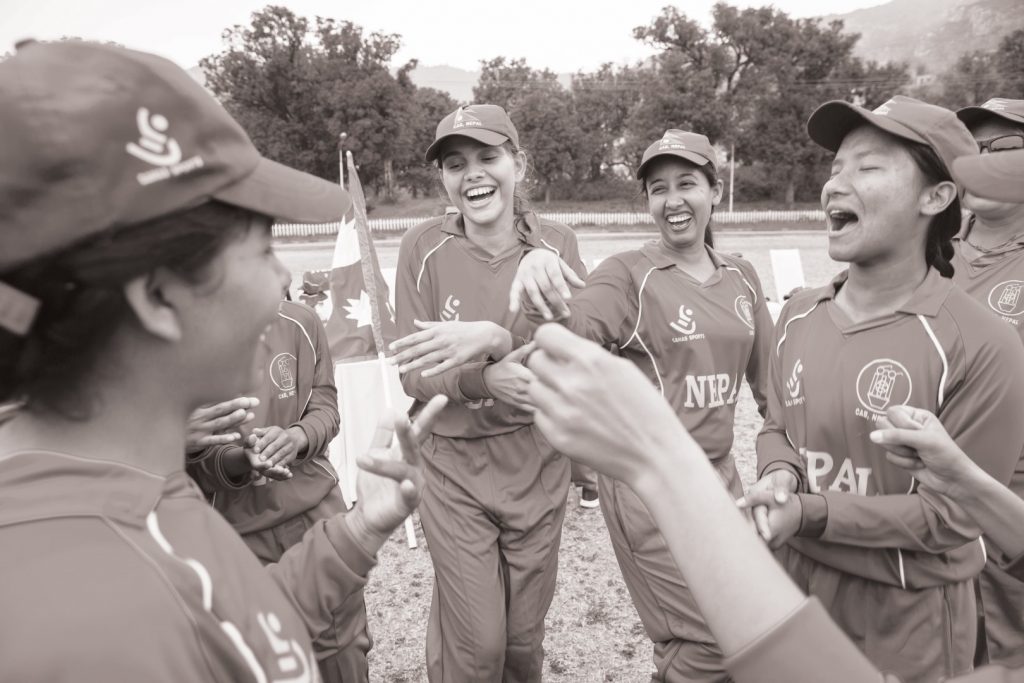 Nepali players celebrating their success by dancing