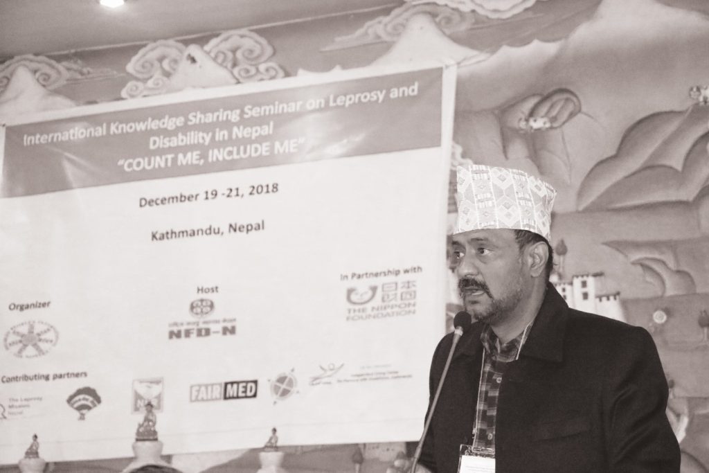 NFDN president Shudarson Subedi giving his remarks during the program