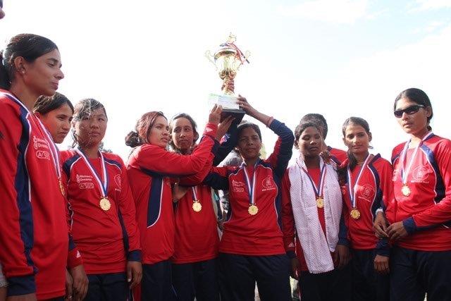 Bhagwati Bhattarai, captain of Nepalese Blind women team receiving 1st prize