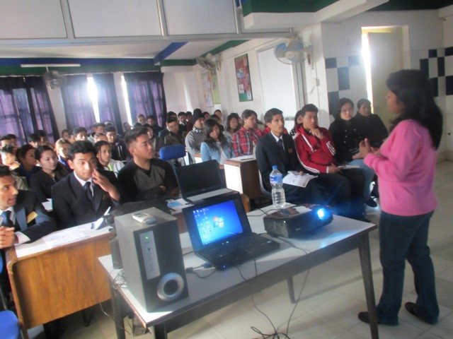 Shila Thapa talking about down syndrome with students