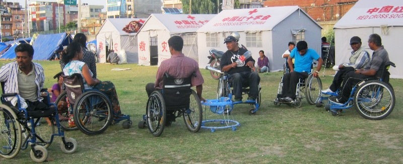 people with disabilities staying in temporary shelters in Jawalakhel