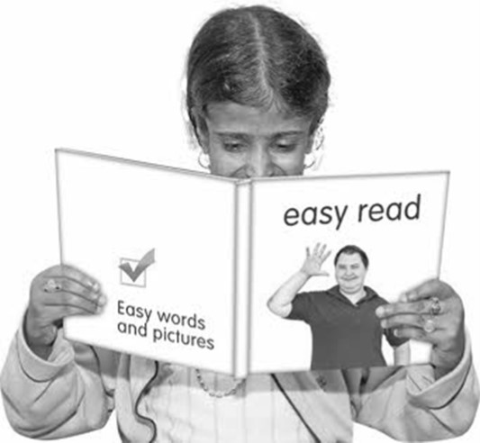 A child reading a book titled Easy read