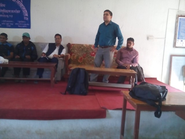 Mr. Bimal Paudel, Project Officer at NFDN spekaing during the program