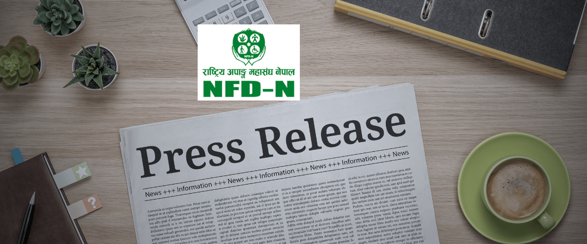 press release background poster with nfdn logo and a newpaper cutting
