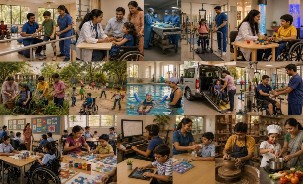 this is the image displaying a group of people in hospital along with persons with disabilities recieving health services in inclusive and accessible environment.